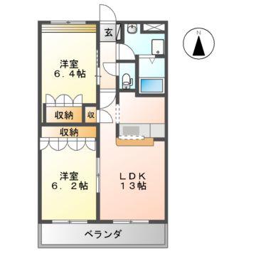 フォレブルー(2LDK/1階)の間取り写真