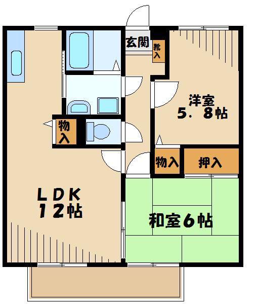ビーラインヒルズ(2LDK/1階)の間取り写真
