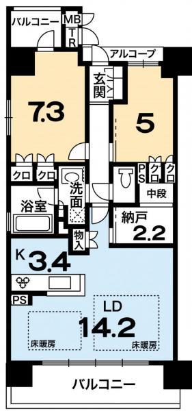 ザ・京都レジデンス四条河原町(2LDK/4階)の間取り写真
