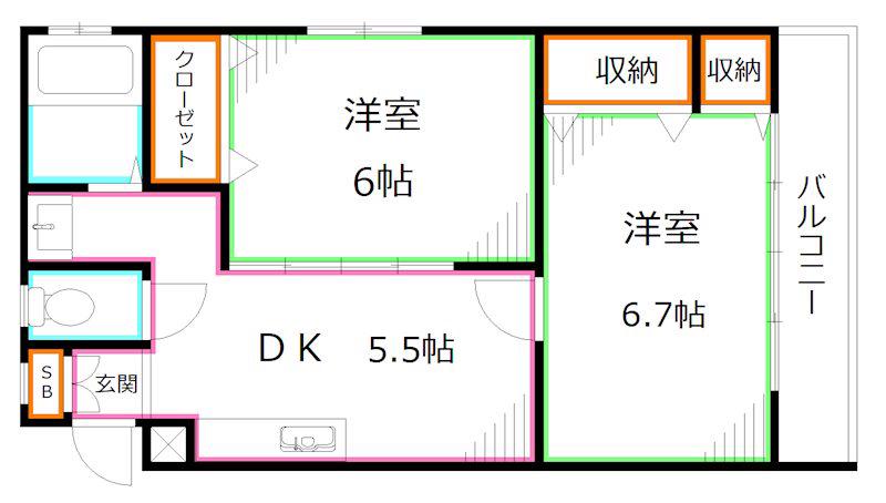 宇佐見マンション(2DK/1階)の間取り写真