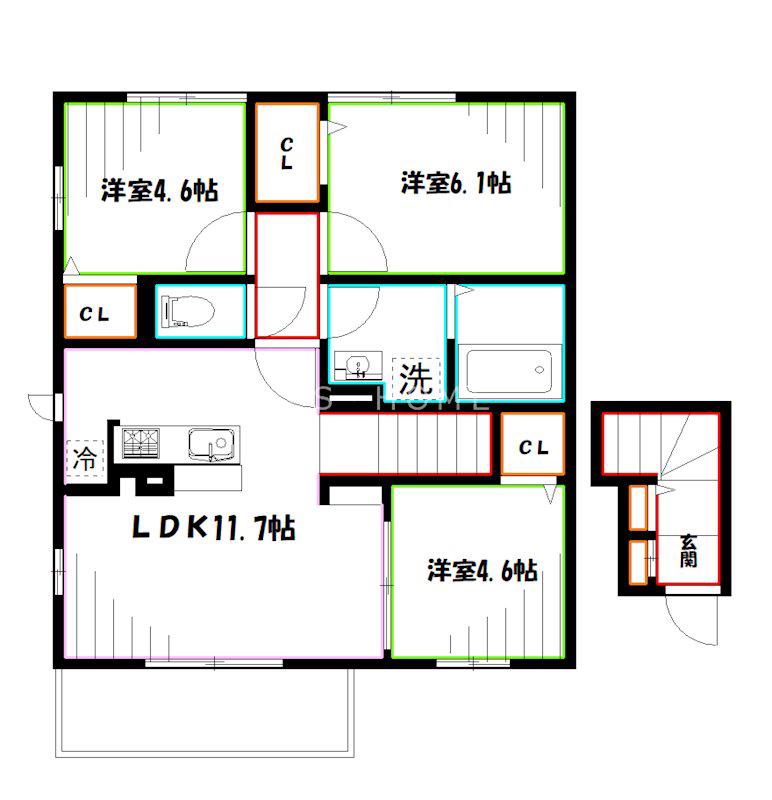 フェリーチェ II(3LDK/2階)の間取り写真