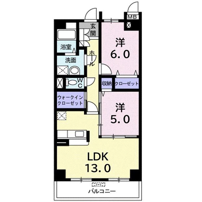 カーサ・グレース(2LDK/2階)の間取り写真