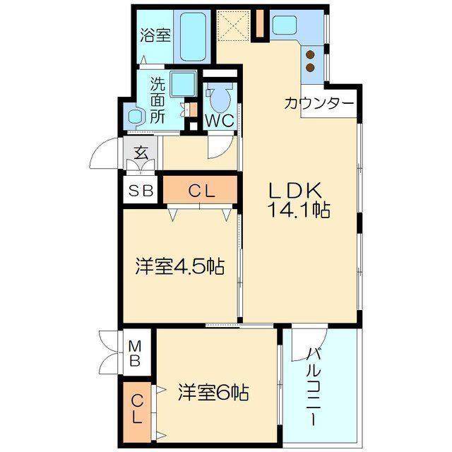 ウインズコート新北野(2LDK/2階)の間取り写真
