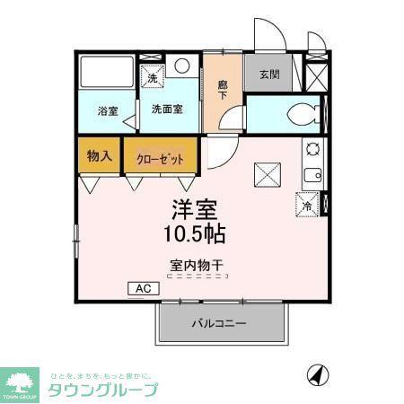クアルト(ワンルーム/1階)の間取り写真