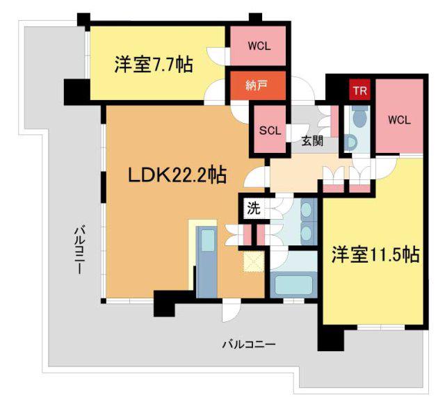 ジオタワー宝塚グランレジスTHE ノース(2SLDK/32階)の間取り写真