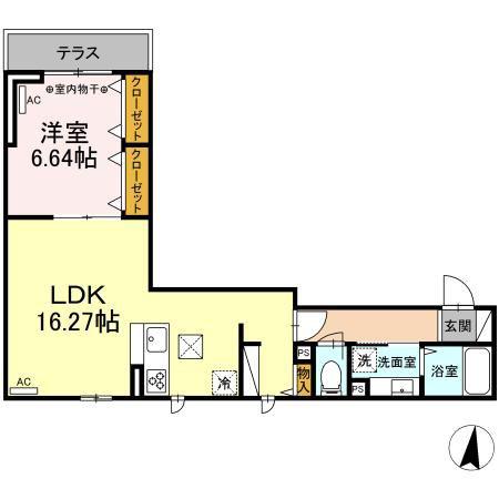 セレスティア本町(1LDK/1階)の間取り写真