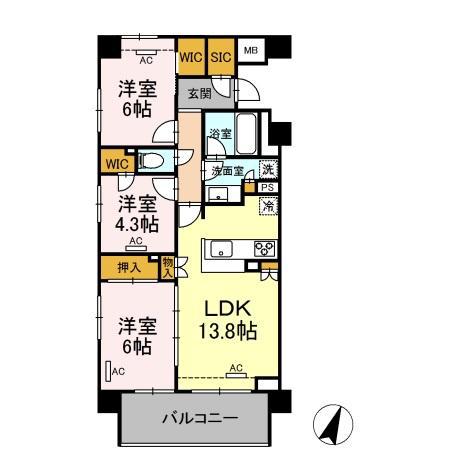 ザ・パークハウス横浜大口D号棟(3LDK/5階)の間取り写真