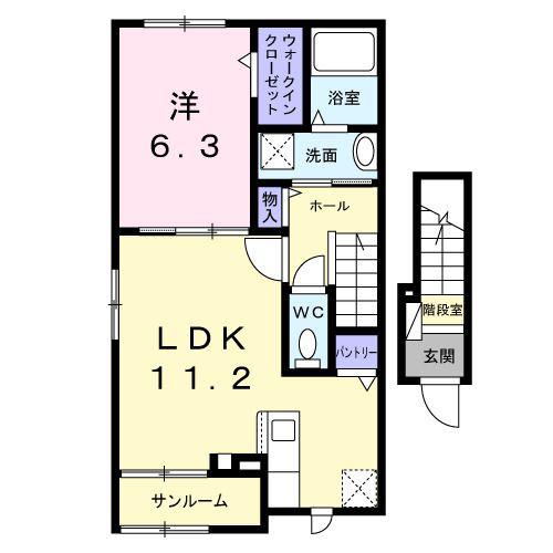 グレイス 八万(1LDK/2階)の間取り写真