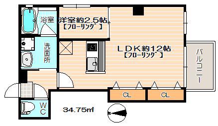 ジェンティーレ西公園I(1LDK/4階)の間取り写真
