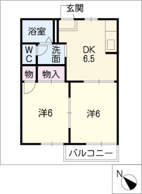 マリーンシェル新舞子(2DK/2階)の間取り写真