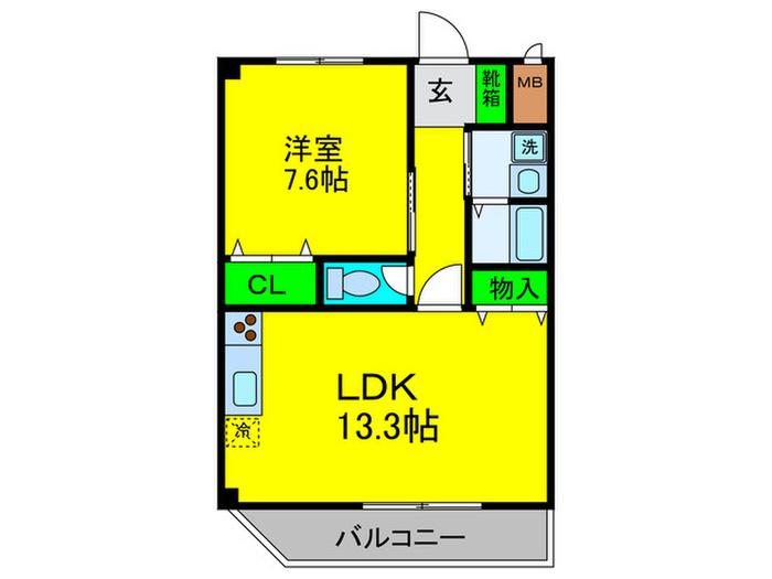 パルファン上野芝2(1LDK/2階)の間取り写真
