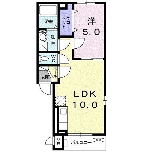 アムール(1LDK/2階)の間取り写真