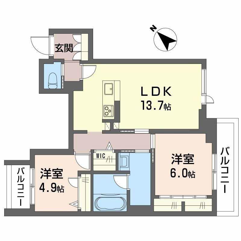 JR東北本線 東仙台駅 徒歩9分 3階建 新築(2LDK/2階)の間取り写真