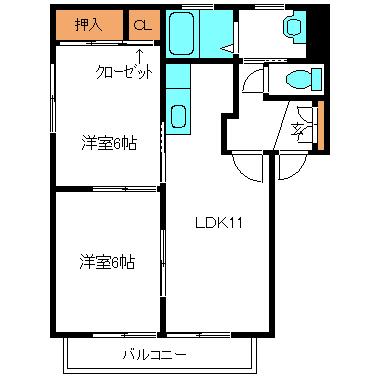 STOスポットヒルズ D(2LDK/2階)の間取り写真