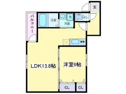 フジパレス遠里小野ウエスト(1LDK/1階)の間取り写真