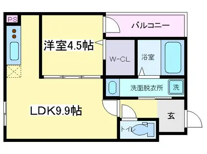 フジパレス遠里小野サウス(1LDK/2階)の間取り写真
