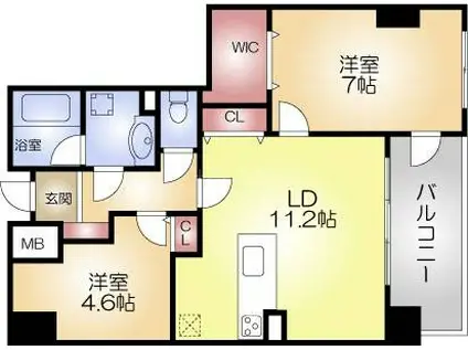 セレッソコート南堀江マルティア(2LDK/5階)の間取り写真