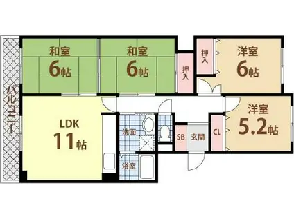 西つるみコーポ(4LDK/2階)の間取り写真