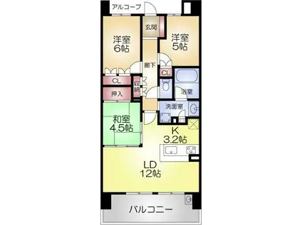 ベリスタ東淀川大桐リバーサイドコートC棟(3LDK/9階)の間取り写真
