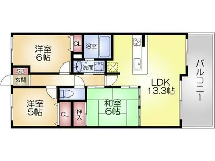 エスリード萱島(3LDK/3階)の間取り写真