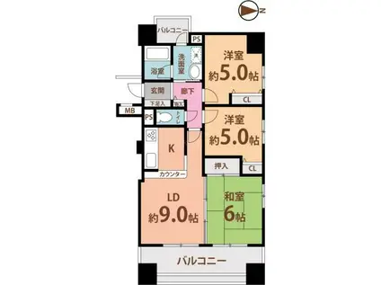 コスモ玉造PL(3LDK/13階)の間取り写真