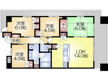 グランディア深江橋ガーデンズPL(4LDK/6階)の間取り写真
