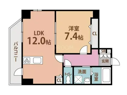 スワンズ難波パークビューPL(1LDK/地下階)の間取り写真