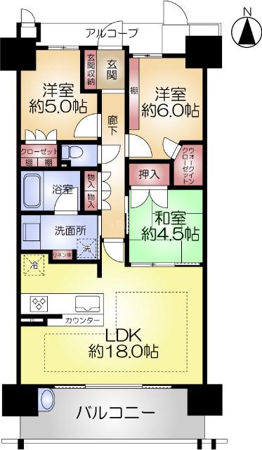 ライオンズ茨木ニューシティA街区(3LDK/12階)の間取り写真