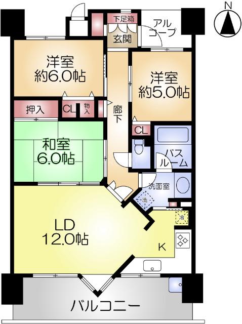 ルイシャトレ南茨木PL(3LDK/3階)の間取り写真