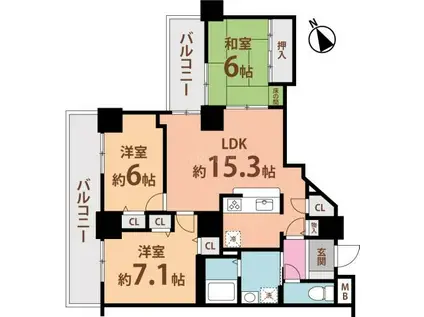 キングマンション堂島川(3LDK/地下階)の間取り写真