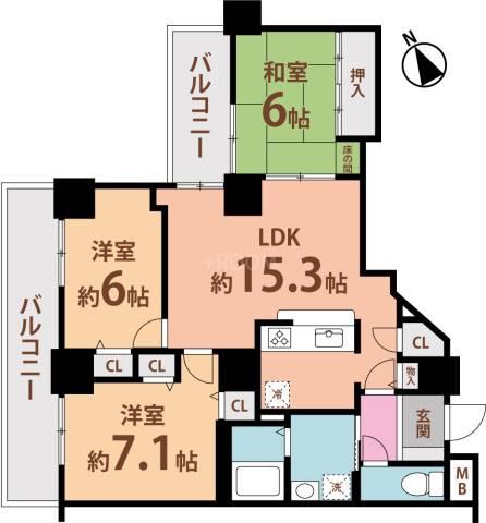 キングマンション堂島川(3LDK/地下階)の間取り写真