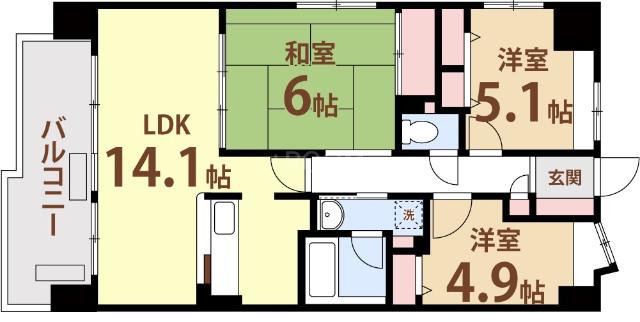 モンセーヌ東三国PL(3LDK/地下階)の間取り写真