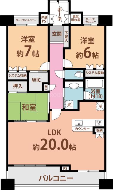 アーバンビュー甲子園口北町PL(3LDK/地下階)の間取り写真