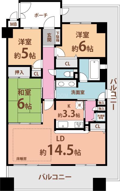 アービング野中南公園PL(3LDK/地下階)の間取り写真