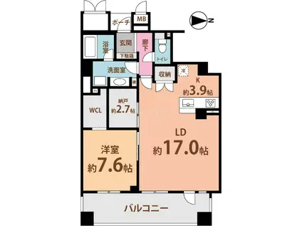 ジオタワー西宮北口PL(1SLDK/地下階)の間取り写真