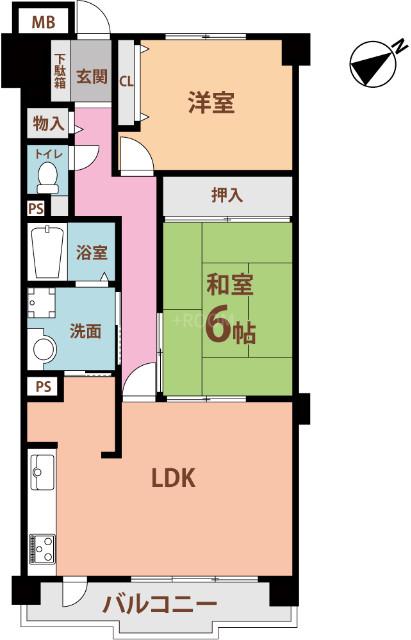 セントポリア武庫之荘PL(2LDK/地下階)の間取り写真