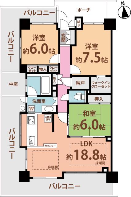 シルフィード堺東PLPL(3LDK/地下階)の間取り写真
