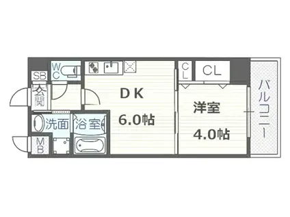 アクアプレイス天王寺EYEFN(1DK/地下階)の間取り写真