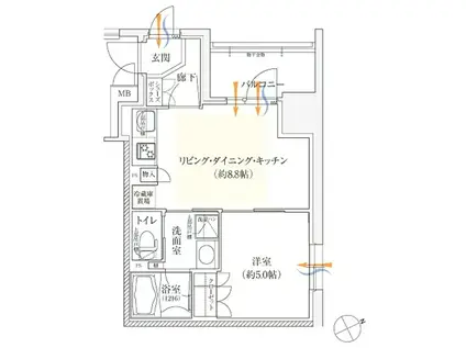 メイツブラン九条駅前UMM(1LDK/地下階)の間取り写真