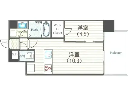 パークリュクス大阪京町堀FNAB(1LDK/地下階)の間取り写真