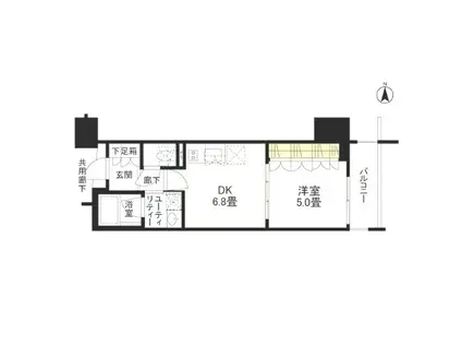 ユニハイムMUSE大手前FNA(1DK/地下階)の間取り写真