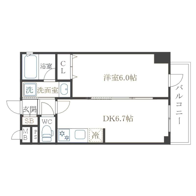 エステムコート大阪新町UMM(1DK/地下階)の間取り写真