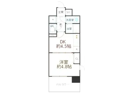 レジュールアッシュ都島ヴェルクレールFNA(1DK/地下階)の間取り写真