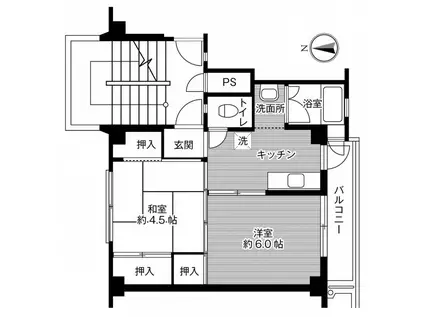 ビレッジハウス小山1号棟(2K/1階)の間取り写真