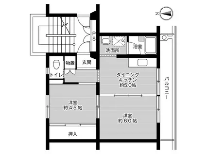 ビレッジハウス八日市場1号棟(2DK/1階)の間取り写真