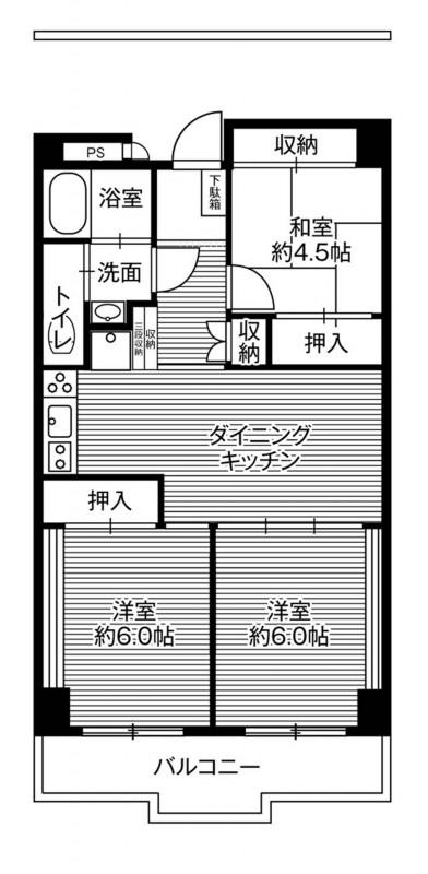 ビレッジハウス栃木日ノ出タワー1号棟(3DK/5階)の間取り写真