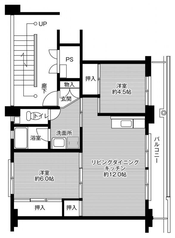 ビレッジハウス三草1号棟(2LDK/4階)の間取り写真
