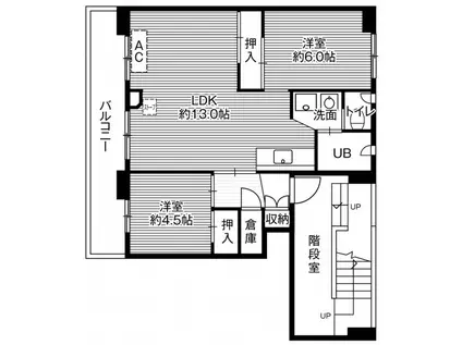 ビレッジハウス美原2号棟(2LDK/4階)の間取り写真