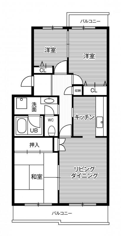 ビレッジハウス成田玉造3号棟(3LDK/5階)の間取り写真