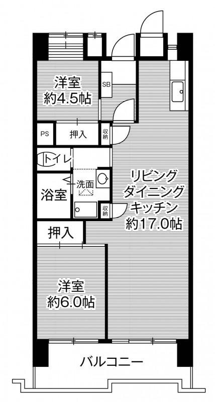 ビレッジハウス光南タワー1号棟(2LDK/13階)の間取り写真